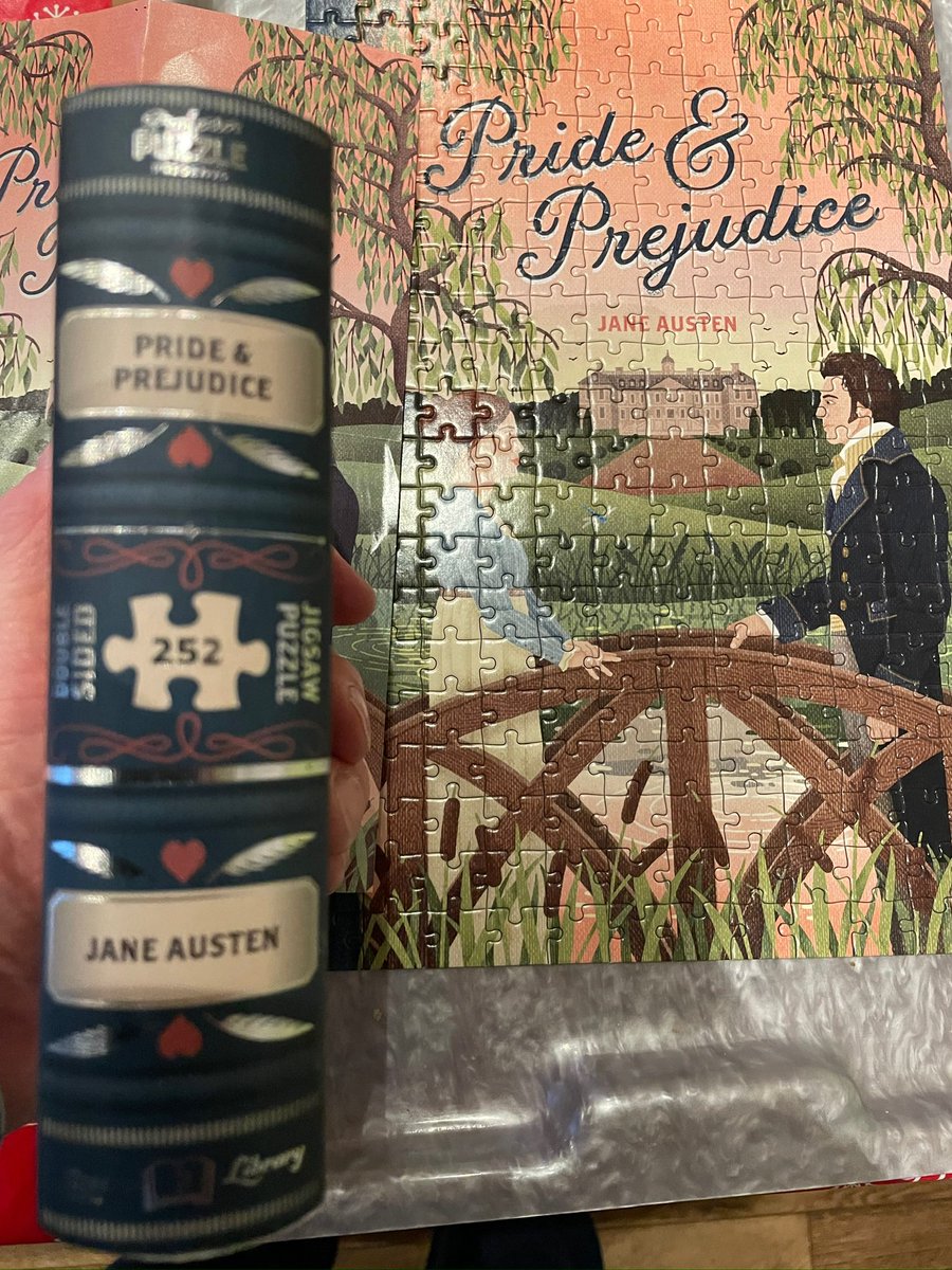 KIbooksandmusic's tweet photo. Just when I thought we were done with new jigsaw stock until 2026, along comes this 252-piece, double-sided, book-themed &amp; shaped #JaneAusten jigsaw. Did the pic. side in an evening. I expect the text side would have taken a bit longer #ilovejigsaws #supportindependentbookshops https://t.co/uIZujj2ccl