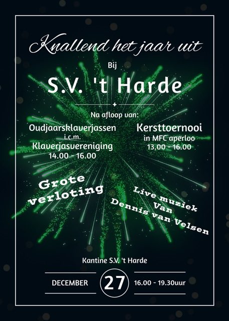 🎇 Knallend het jaar uit bij S.V. ’t Harde! 🎇

Op Zaterdag 27 december sluiten we 2025 feestelijk af in de kantine van S.V. ’t Harde!
Na een gezellige middag vol activiteiten sluiten we het jaar gezellig af met een leuk feestje in de kantine!

svtharde.nl/2025/12/23/kna…