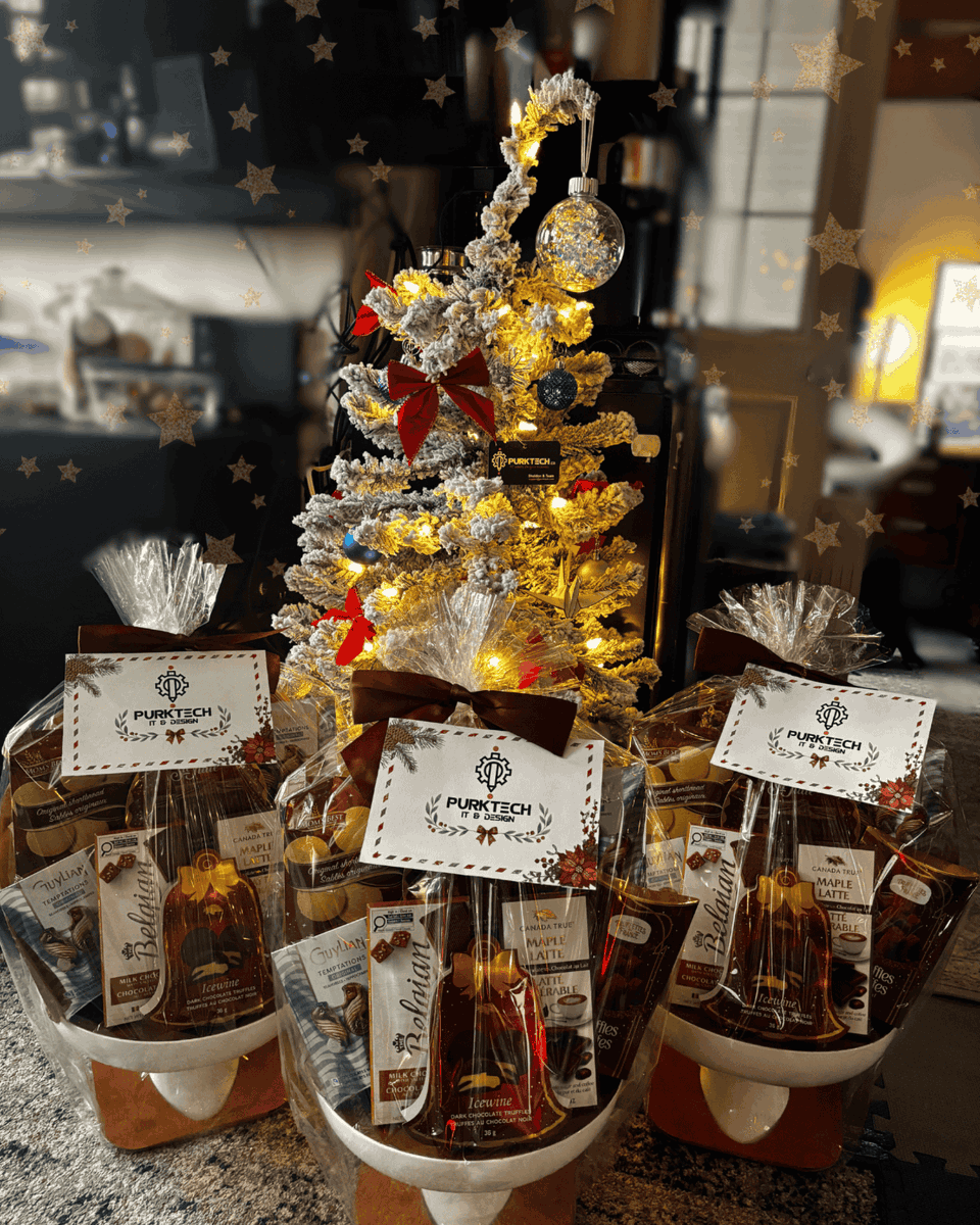 PurkTech's tweet image. ❤️We're grateful for the client relationships we’ve built over the years here in Orillia. These Christmas gift baskets are headed to a few long-time local clients as a thank-you for the trust and support over the years.  We truly appreciate every client who supports our business.