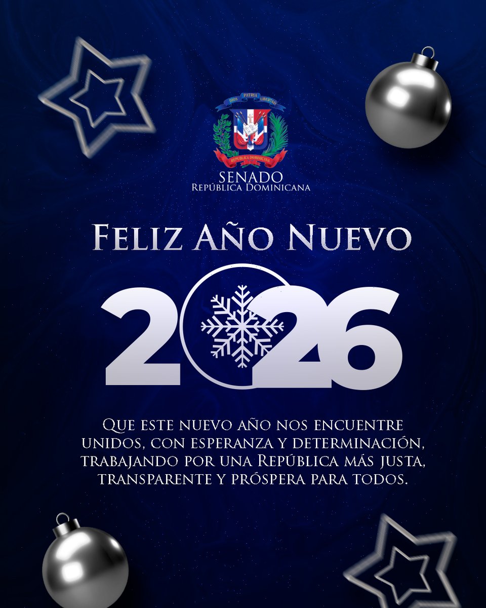 SenadoRD's tweet photo. ✨ ¡Feliz Año Nuevo! 🎉

Que este nuevo año llegue cargado de salud, esperanza y nuevas oportunidades. Sigamos avanzando juntos, fortaleciendo la democracia y construyendo un mejor país para todos https://t.co/5LfPolll1u