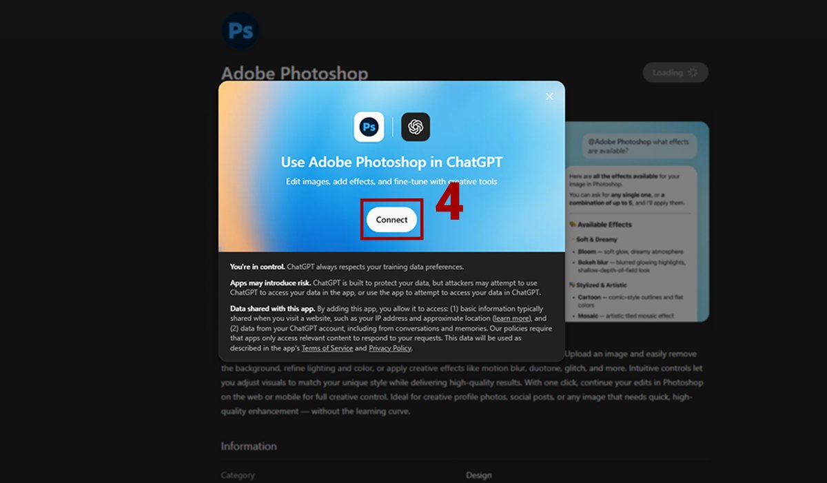 Digiato's tweet image. ❓ چگونه فتوشاپ را به ChatGPT اضافه کنیم؟

برای اضافه کردن فتوشاپ به ChatGPT مراحل زیر را انجام دهید:

۱. در ChatGPT روی گزینه Apps کلیک کنید.
۲. فتوشاپ را جستجو کرده و گزینه Connect را بزنید.
۳. حالا با زدن + در نوار چت و سپس More، می‌توانید فتوشاپ را انتخاب کنید.