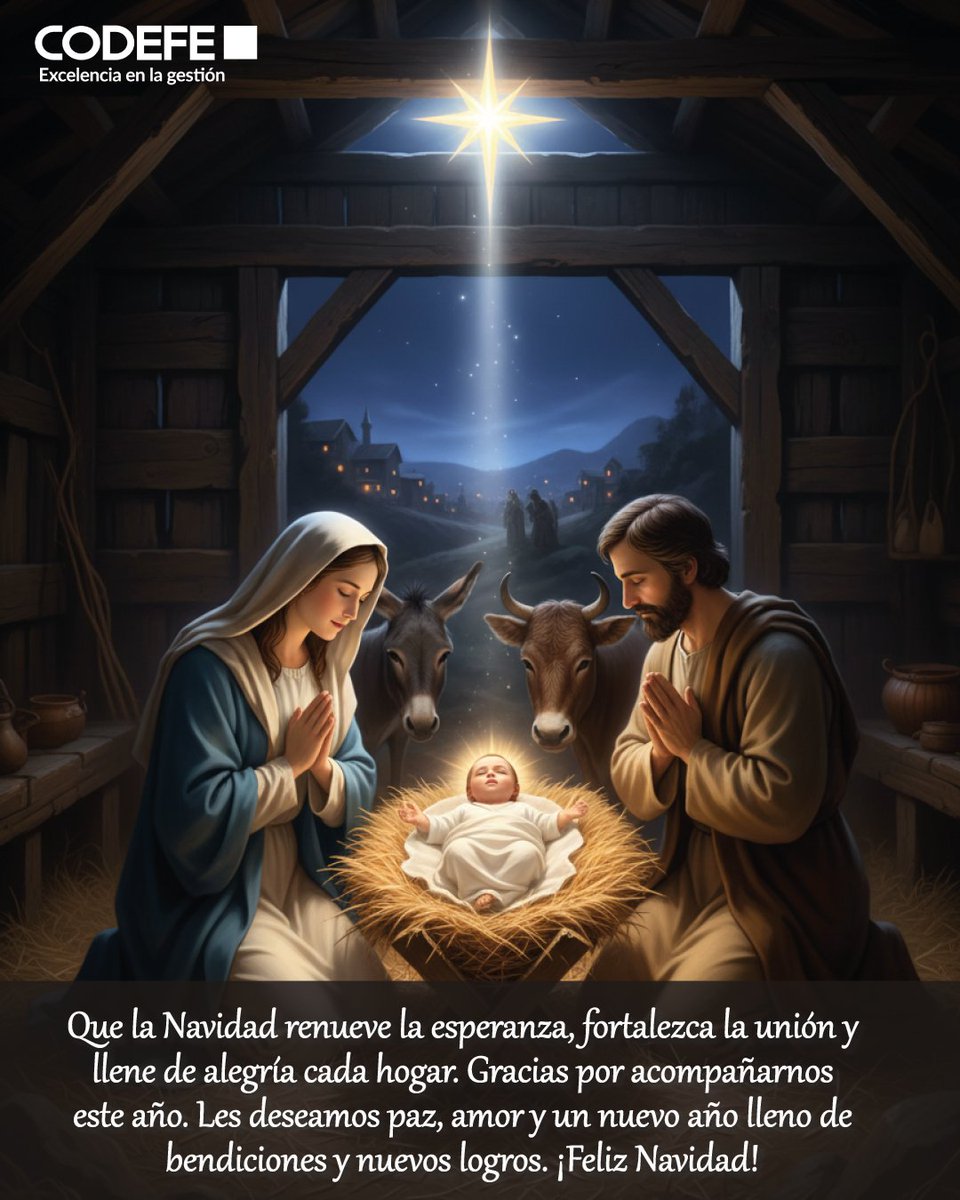 CODEFE's tweet image. Que la Navidad nos llene de paz, esperanza y compromiso con un futuro mejor. 

“Gloria a Dios en las alturas y paz en la tierra” (Lc 2,14). ¡Feliz Navidad