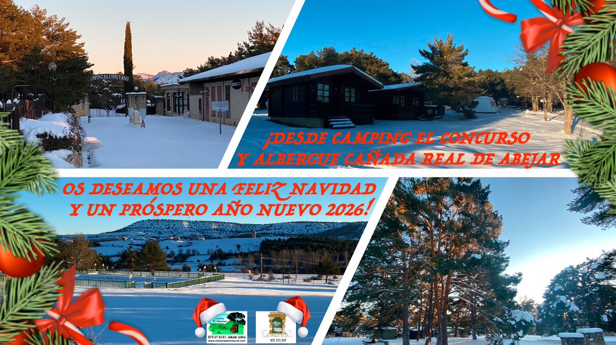 ¡Desde Camping El Concurso y Albergue Cañada Real de Abejar, nuestros mejores deseos de una Feliz Navidad y un próspero año nuevo 2026!
🎄🎅🏼🥂