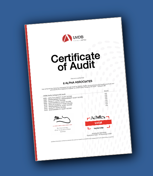 6_Alpha's tweet photo. 6 Alpha are proud to announce their Achilles UVDB accreditation for the coming year. We passed with 100% in all categories!  This is the fourth consecutive year we have attained 100% and these results strengthen our reputation for quality and safety across everything we do. https://t.co/P0os36gJTU