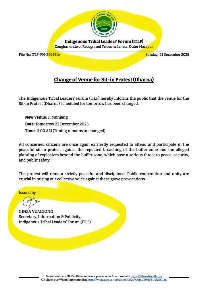 Paari_Athouba's tweet photo. Two different letterheads, two separate organisations, yet one individual, one signature, one protest, and one spokesperson.
Everything ultimately converges on a single person, the same individual who was first spotted at the very epicentre of violence on 3 May 2023.

What does this pattern clearly indicate?

Notably, no Zomi brethren were seen yesterday. The gathering comprised only a few dozen individuals, most appearing to be fresh immigrants from across the border, seemingly coerced into participation. Disturbingly, video footage shows minor girls smiling and responding to slogan calls, raising serious concerns about manipulation, coercion, and the exploitation of vulnerable children for political theatre.

He is just everywhere!! @manipur_police @IndiaTodayNE @PIBHomeAffairs @AmitShah @ukhrultimes @PoknaphamNews @sktvmanipur @official_dgar