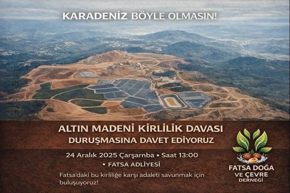 Fatsa'da vahşi madenlere  karşı mücadele eden Fatsa Doğa ve Yaşam Derneğinden duruşmaya çağrı
Ükenin dört bir yanındaki sömürge madenciliğine karşı emsal niteliği taşıyacak olan duruşma yarın Fatsa'da görülecek
#ToprağınÜstüAltındanDeğerlidir 
#KarıncalarBirleşin