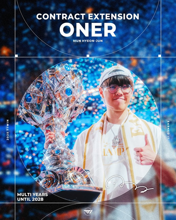 LCK_FR's tweet image. [Mercato] Oner signe chez T1 jusqu'en 2028