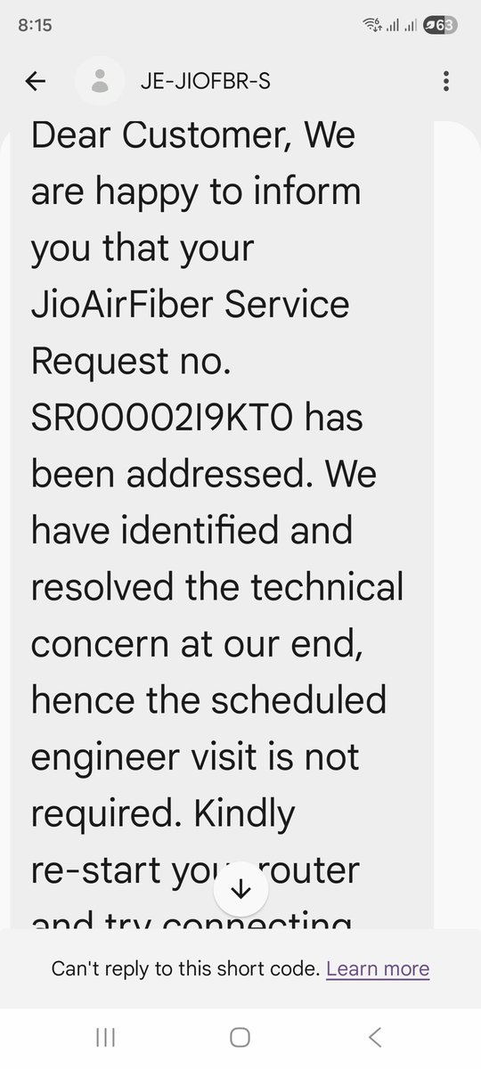 sakthishkumarit's tweet photo. @JioCare Hello bijay issue still persist 
Please arrange engineer visit already one week late @JioCare @DoT_India @reliancejio https://t.co/BwpahYwpfr
