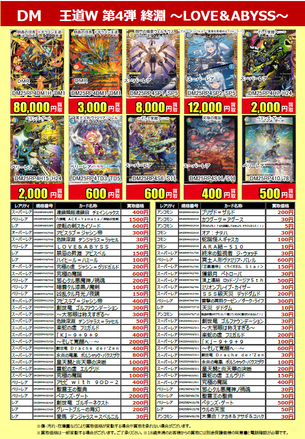 ⭐︎限定値下⭐︎デュエルマスターズまとめ売り　2002〜2003 2006〜2008 デュエルマスターズ #王道Wd第4弾終焉LOVE_ABYSS ただいまの買取価格の