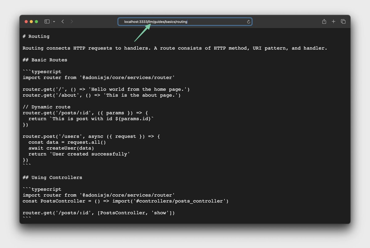 AmanVirk1's tweet image. Also added support for LLMs.txt file. Just prefix the doc URI with `/llm` and you will get an AI friendly version of that doc