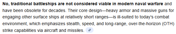 rogerlwhite's tweet photo. Google, are battleships viable in modern warfare? #TrumpClass https://t.co/tkzbWnH5xx