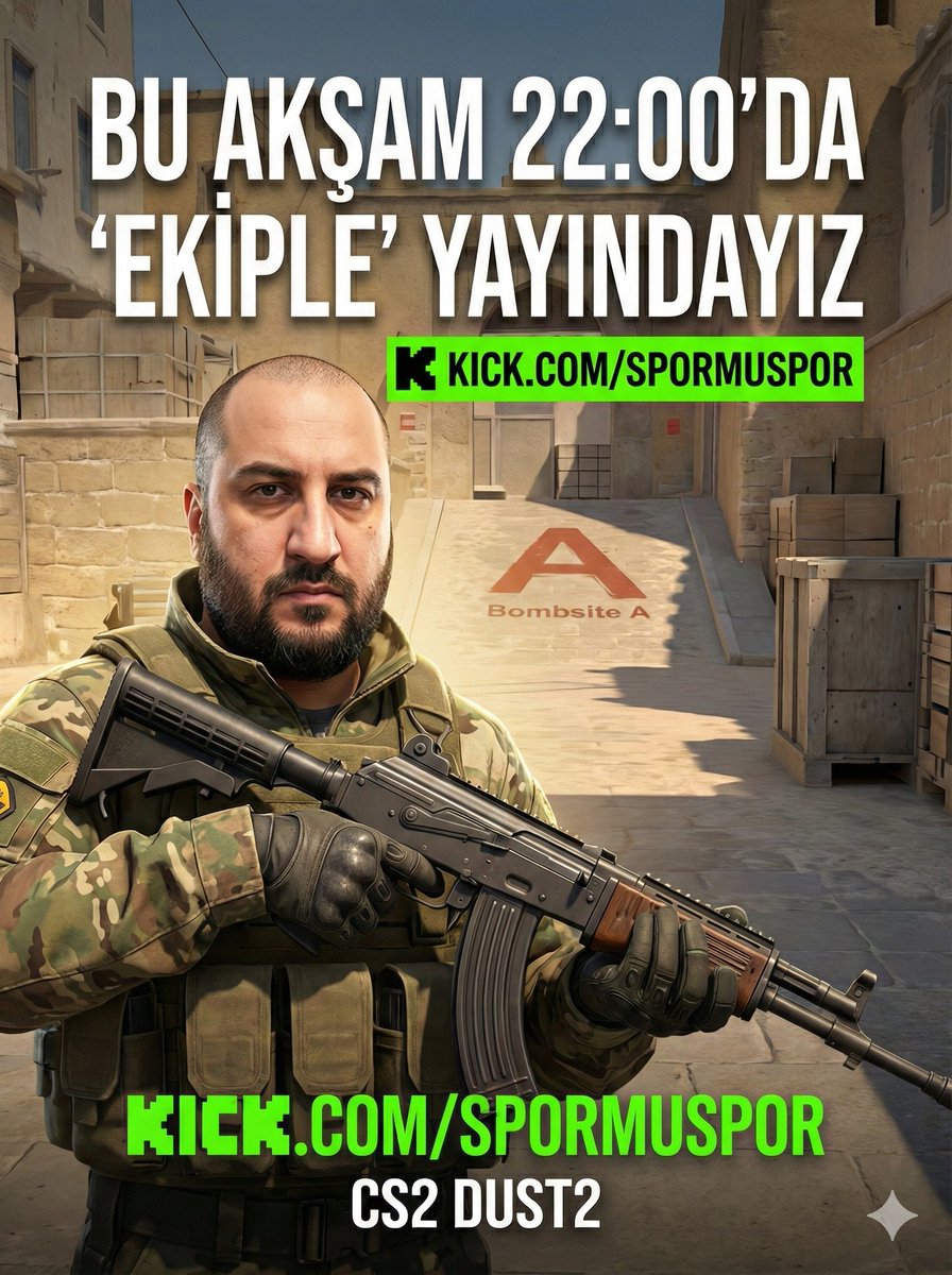 Bu akşam saat 22.00'de ekiple yayındayız.

Live streaming with the gang tonight at 22.00 (GMT+3)

kick.com/spormuspor

#Cs2 #Dust2 #Kick #Livestreaming