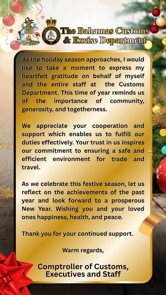 Seasons Greetings from Bahamas Customs!