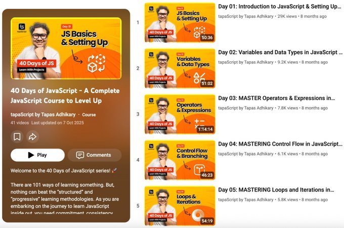 swapnakpanda's tweet image. 20 Completely FREE Programming Courses for 2026:

1. Python
youtube.com/playlist?list=…

2. JavaScript
youtube.com/playlist?list=…

3. SQL
youtube.com/playlist?list=…

4. Java
youtube.com/playlist?list=…

5. React 19
youtube.com/playlist?list=…

6. React Native
youtube.com/watch?v=f8Z9Jy…

7. Django…