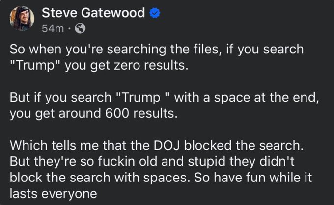 TuiteroSismico's tweet image. TRUMP EPSTEIN: Los archivos de Epstein en el sitio web del Departamento de Justicia permiten resaltar el texto censurado, copiarlo y pegarlo en otro documento, lo que revela lo que estaba oculto. También se puede presionar Ctrl+F y buscar "Trump" (con un espacio) para ver su…