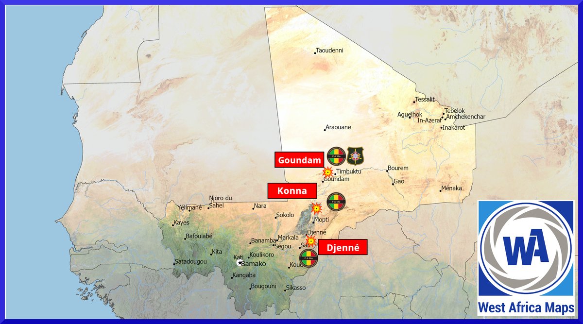 Mali 🇲🇱 – In recent days, JNIM has claimed responsibility on its official channels for three explosive attacks on the Malian Armed Forces (FAMa) and Russia’s Africa Corps 🇷🇺.

The three attacks are shown on the map below 🗺️⬇️:

📍 December 21, morning: a FAMa and Africa Corps