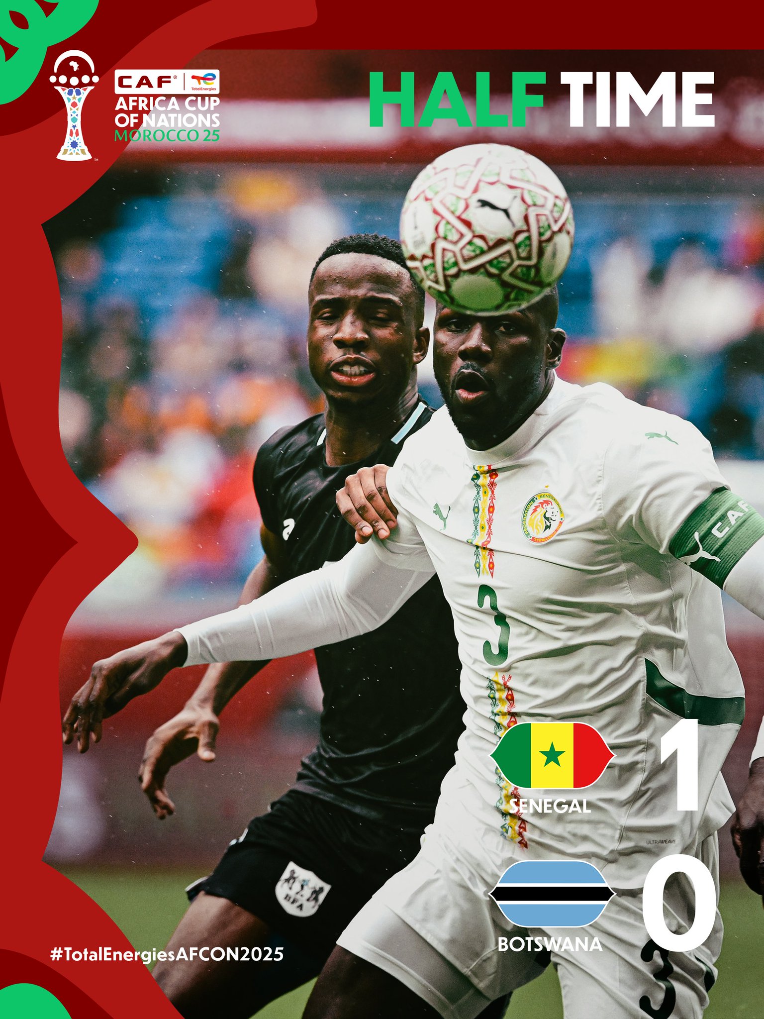 نهاية الشوط الأول! السنغال تتقدم على بوتسوانا بهدف عن طريق جاكسون السنغال بوتسوانا | #كأس_أمم_أفريقيا 