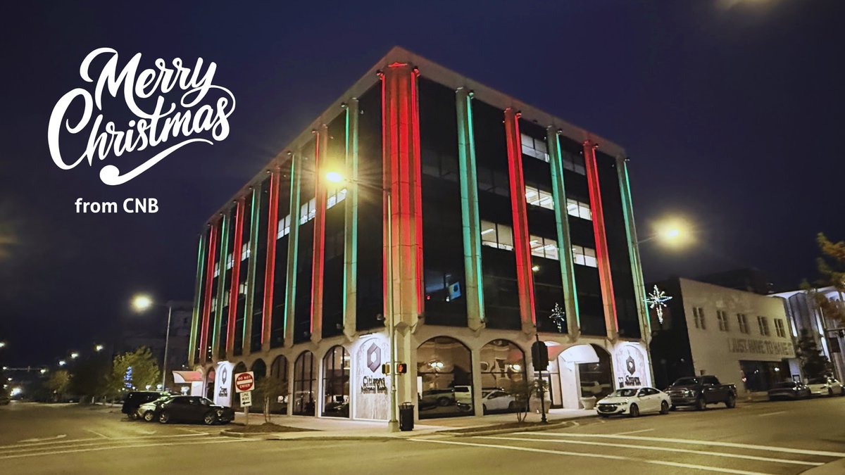 YourCNB's tweet image. Our downtown banking center is glowing red and green this month for Christmas! Cruise through downtown Meridian after dusk, enjoy the lights and share your photos in the comments. From all of us at CNB, Merry Christmas! #PowerofLocal #CommunitySpirit #MerryChristmas