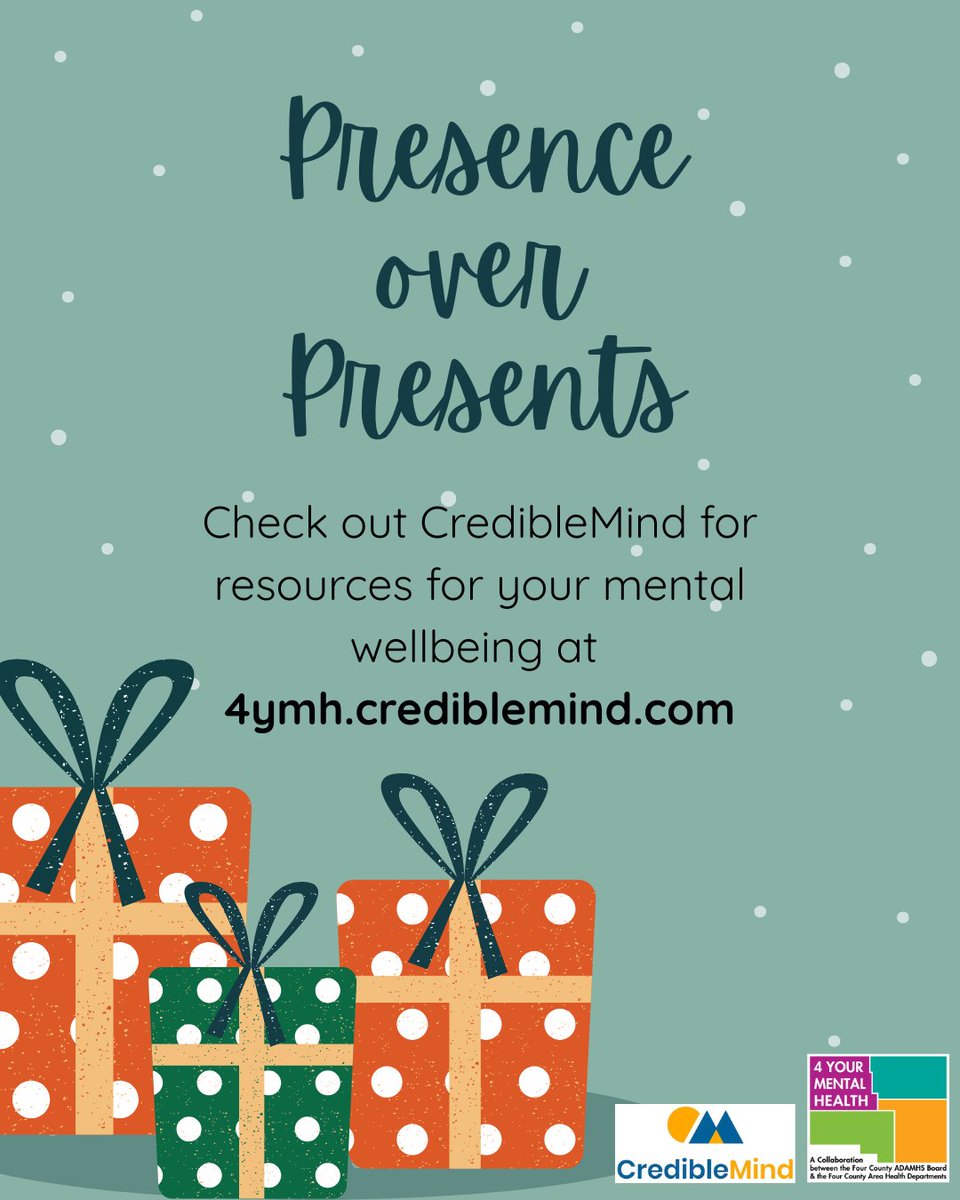 Your presence matters more than presents! 🎁
Visit CredibleMind for some practices to help center yourself, such as box breathing or tapping to relieve anxiety.  

Learn more about these practices here: 4ymh.crediblemind.com/learning-lab#p… 

#4YMH