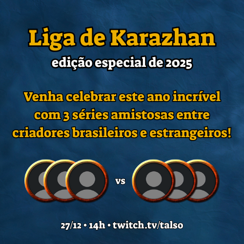 talso's tweet image. A Liga de Karazhan já encerrou seu calendário competitivo, mas ainda falta a confraternização da firma!

Chega junto pra última live do ano com uma série de confrontos entre criadores brasileiros e estrangeiros de Hearthstone!

É sábado às 14h, e com sorteios de saldo BattleNet!