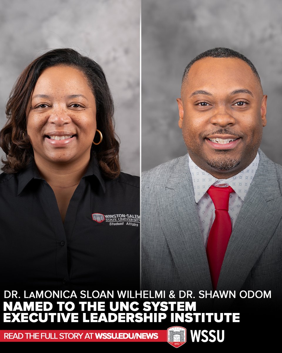 WSSURAMS's tweet image. NUMBER 9 - #WSSU Top 10 Post of 2025

Dr. LaMonica Sloan Wilhelmi and Dr. Shawn Odom have been selected for the 2025 cohort of the UNC System Executive Leadership Institute.

Announcement: bit.ly/4lL2aRh