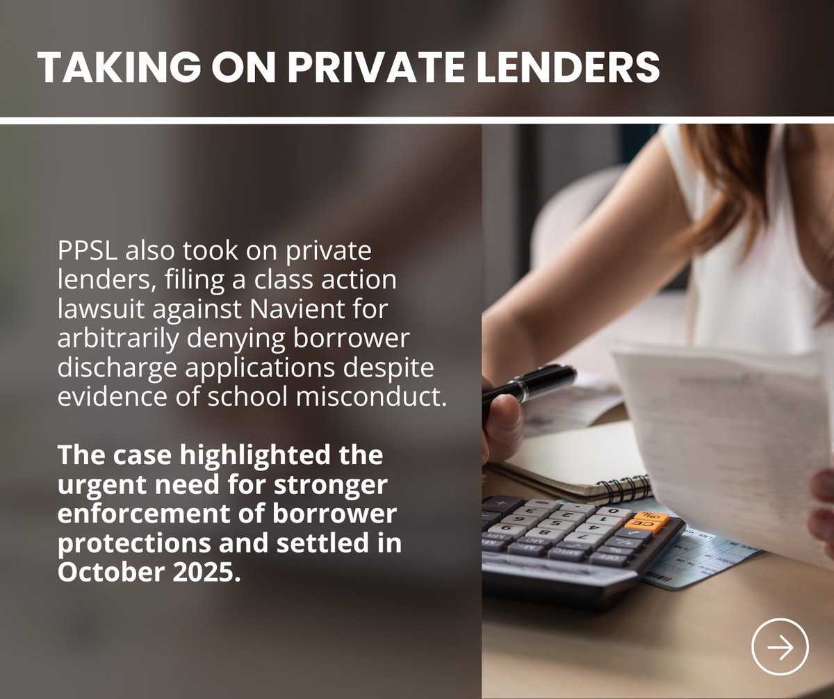 EdDebtJustice's tweet photo. As 2025 comes to a close, we’re reflecting on a year of fierce advocacy, strategic litigation, and standing with student borrowers. 👏

From defending the Sweet settlement to elevating borrower voices, PPSL remains committed to delivering the relief borrowers are legally owed — and the work continues in 2026.

📍Learn more about our year and PPSL's mission: https://t.co/cxbCG1h6cs