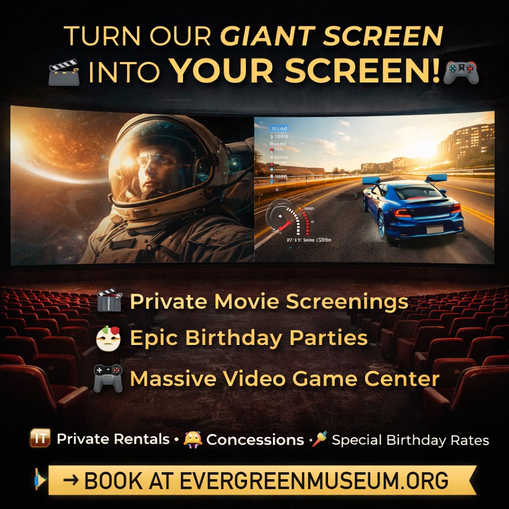 🎬🎮 Turn our 75-ft Giant Screen into YOUR screen.
🎥 Movies • 🎂 Birthdays • 🕹️ Gaming
Private rentals available at Evergreen.
🔗 ow.ly/x8FQ50XNGP9