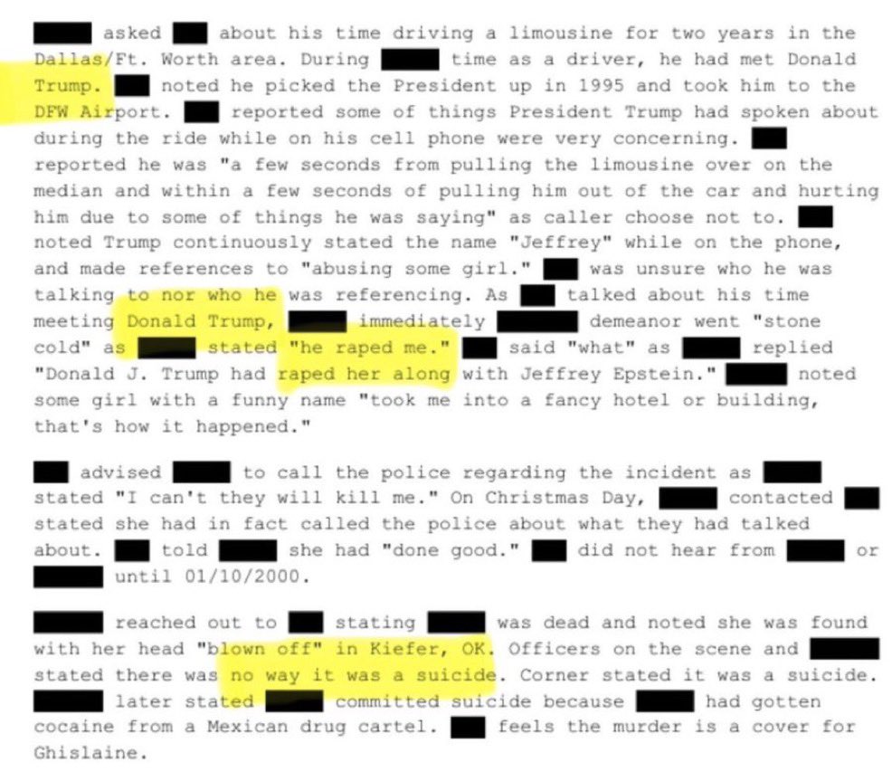 AdameMedia's tweet image. BREAKING: 🚨 🇮🇱 🇺🇸 EPSTEIN FILES ALLEGE TRUMP “RAPED” A GIRL WITH EPSTEIN

“He raped me.”

“Donald J Trump had raped her along with Jeffrey Epstein.”

“She was found with her head ‘blown off’… there was no way it was a suicide.”

This explains why he HATES Thomas Massie and MTG