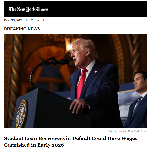 🔵BARCHART: Inizio del pignoramento degli stipendi per i mutuatari di prestiti studenteschi in default dal 7 gennaio 2026