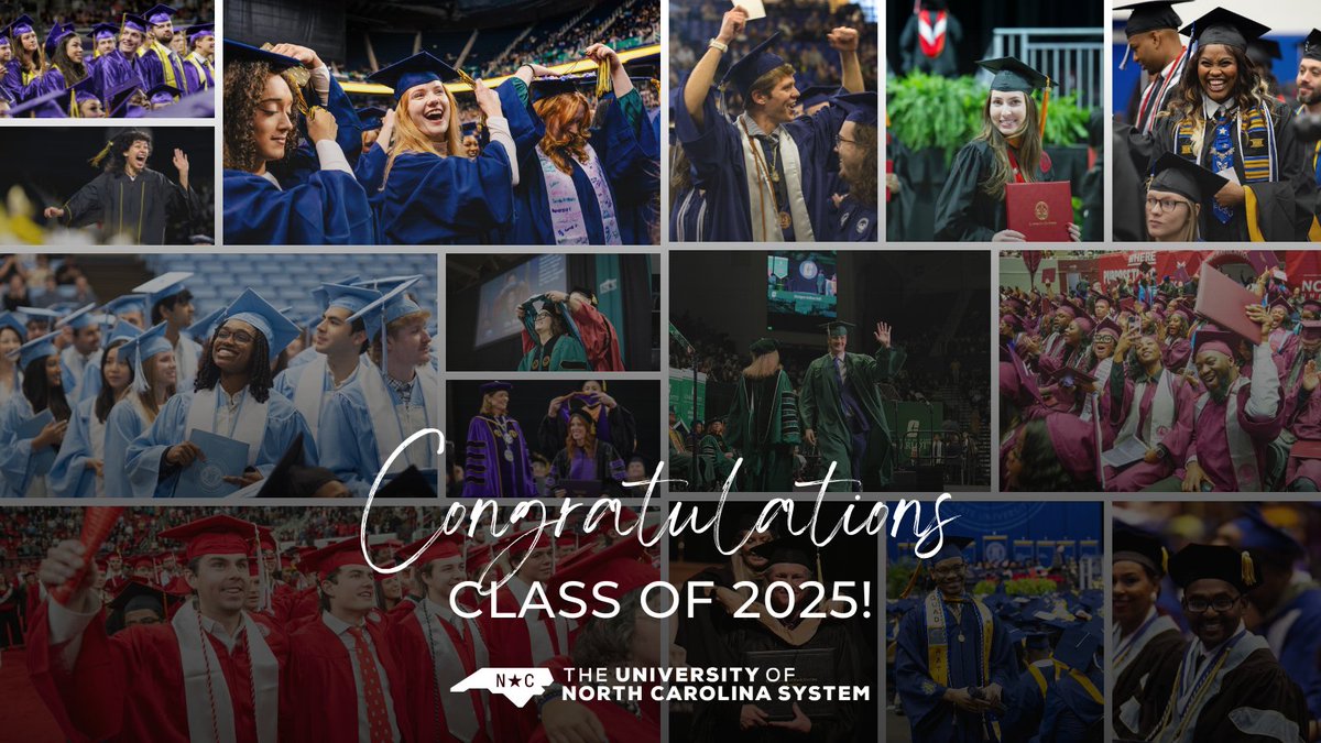 UNC_System's tweet image. From the mountains to the coast, the UNC System Class of 2025 has made us proud. Congratulations on reaching this milestone. We can’t wait to see what you do next! 🎓👏