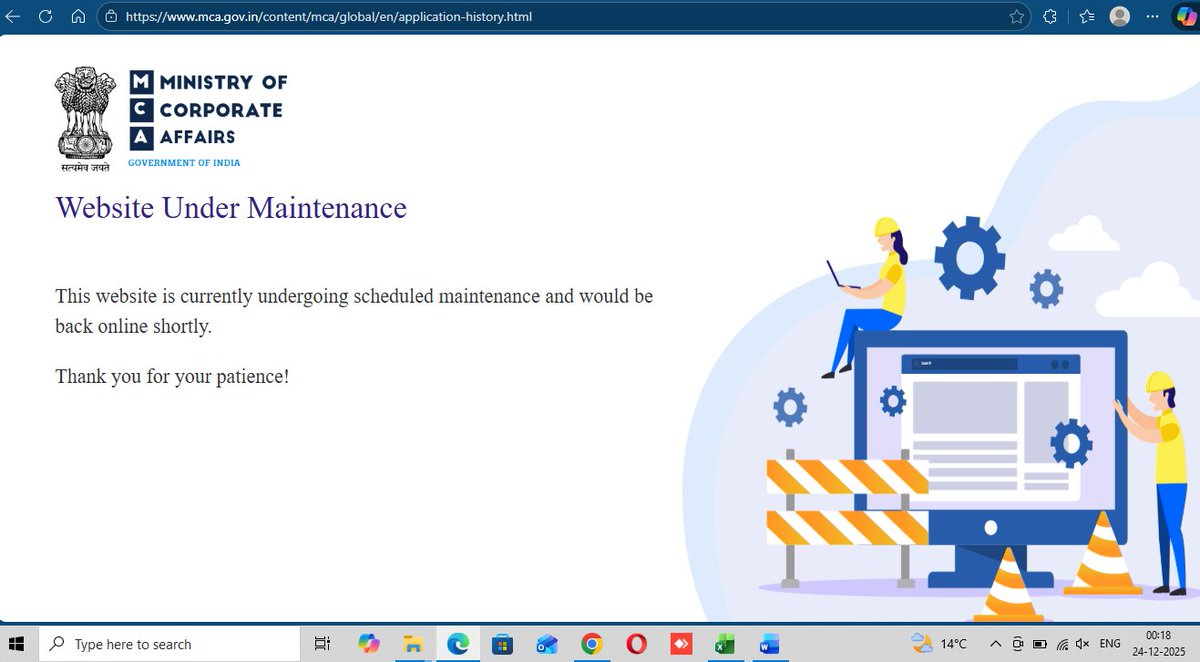 rscompanyy's tweet photo. MCA portal doesn't run during day time.
MCA portal goes to maintance at night.
I am amazed what sort of maintenance are they doing on this non productive website... Pathetic... https://t.co/qYV2HwgA9O