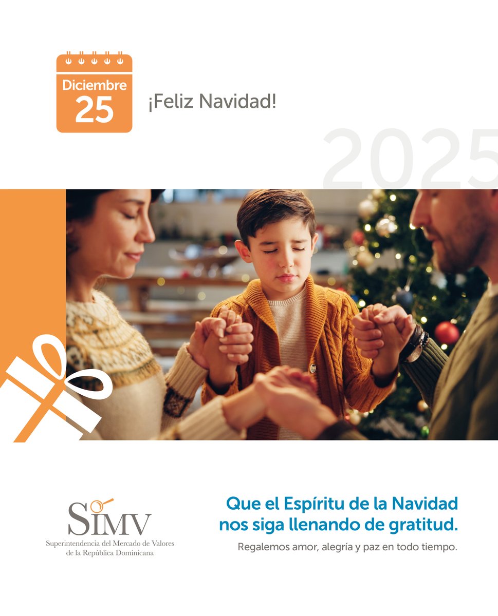 SIMVRDO's tweet image. En esta Navidad, hagamos una pausa para agradecer, compartir y valorar lo verdaderamente importante.

Desde la Superintendencia del Mercado de Valores, les deseamos una Feliz Navidad, llena de paz, amor y gratitud junto a sus seres queridos.

#SIMV #FELIZNAVIDAD
