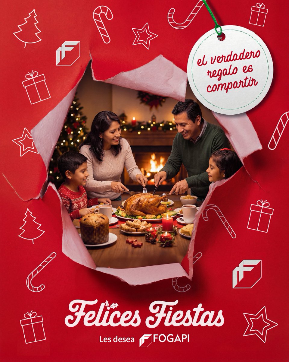 FOGAPI1's tweet photo. En estas fiestas, el mejor regalo es compartir. Que la unión y la esperanza sigan acompañando a cada familia que empuja sus sueños y pequeños negocios. 
Felices Fiestas les desea FOGAPI🎄
#Navidad #FOGAPI #FelicesFiestas https://t.co/VPy0fMtEg2