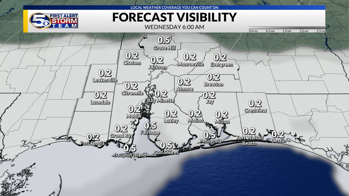 ⚠DENSE FOG ADVISORY TONIGHT: Fog will begin formaing along the coast and over the bays around 9 PM. It will expand inland overnight. With so many expected on the roads and flying tomorrow, please make sure you check with your airline and drive with extreme caution.