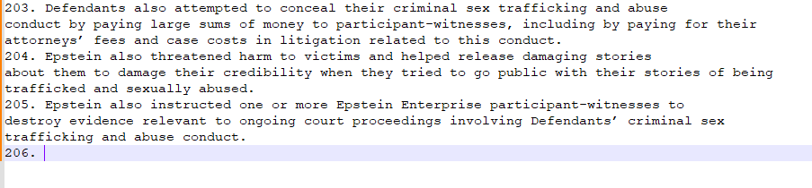 fabiomb's tweet photo. Bueno, resulta que la justicia de EEUU publicó uno de los documentos del juicio de Epstein cubriendo partes del texto... salvo que lo seleccionás y lo pegás afuera y se ve todo, así es un PDF 😅 https://t.co/8cep2thtXY