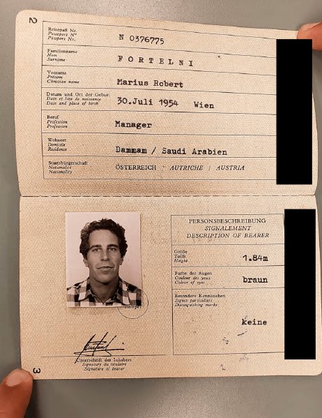 PollTracker2024's tweet image. Photos show expired Austrian passport with Epstein's photo and a different name

The name on the passport is Marius Robert Fortelni, with Saudi Arabia listed as his residence. (A man by the name Marius Fortelni is currently a real estate developer in Florida)