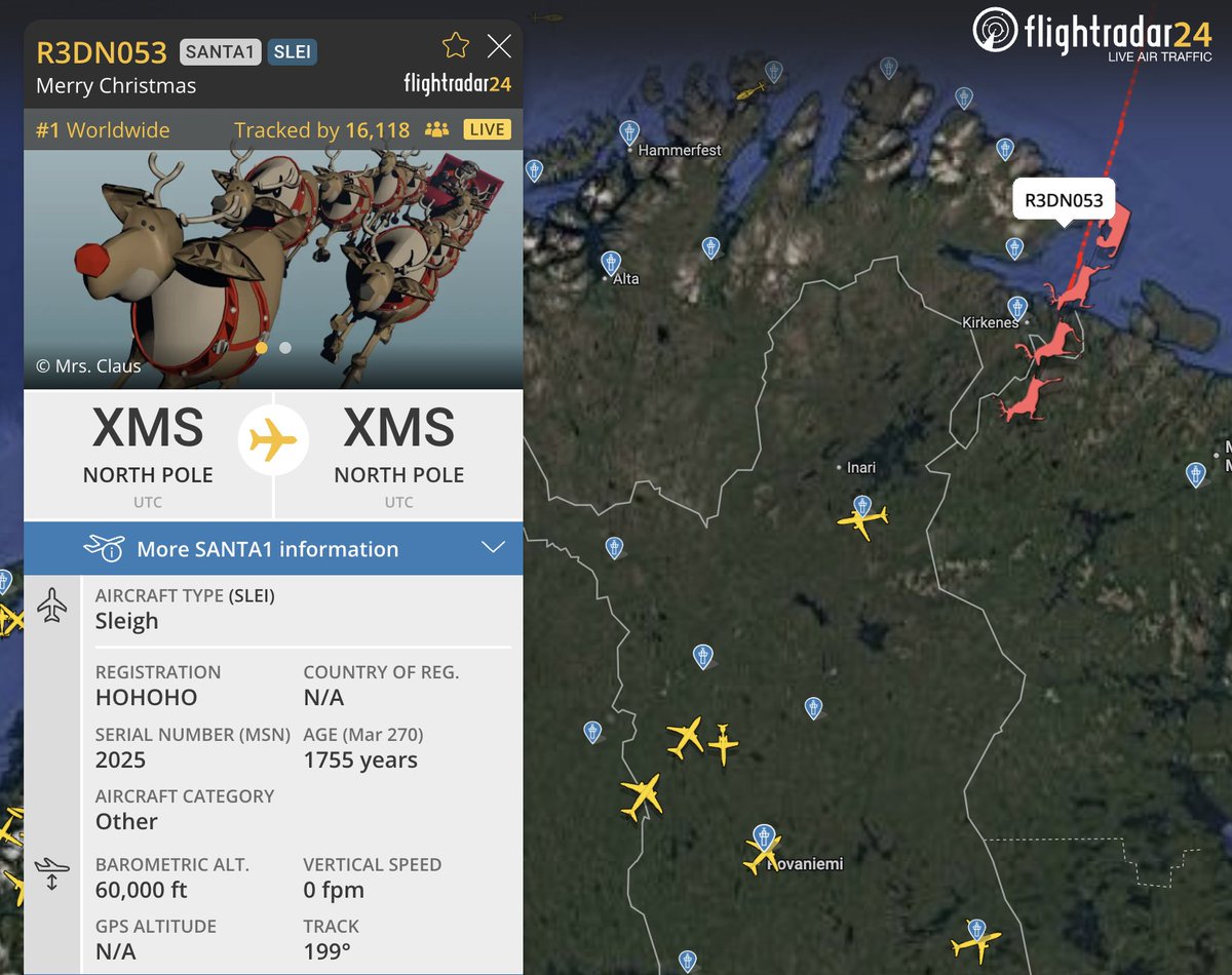 Dexerto's tweet image. Santa has left the North Pole in a sleigh and is currently the No. 1 tracked flight worldwide on Flightradar