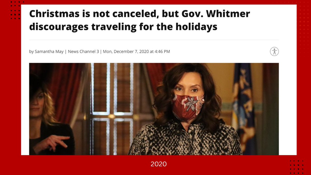Five years ago Gov. Whitmer didn't want you to travel for Christms. Never forget this and make sure it never happens again.