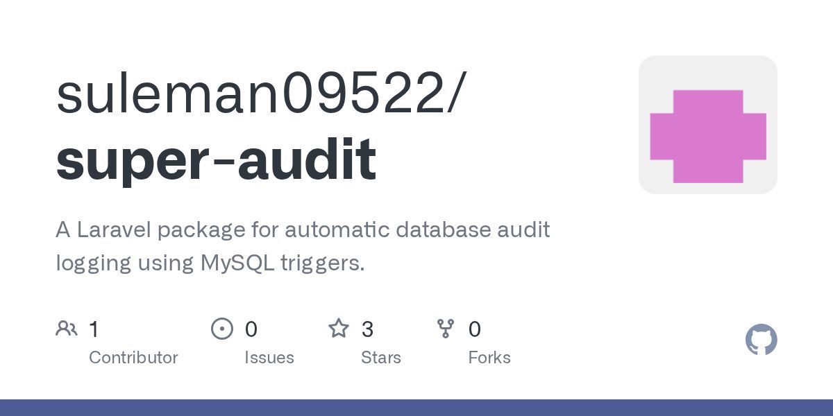 suleman09522/super-audit: Un paquete de Laravel para el registro automático de auditoría de bases de datos mediante acti