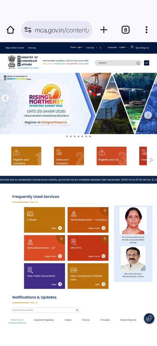 There is daily maintenance on the MCA Website.. It deemed acceptance of the glitches on it.  <a href="/MCA21India/">Ministry of Corporate Affairs</a> <a href="/icsi_cs/">Institute of Company Secretaries of India (ICSI)</a>  <a href="/nsitharaman/">Nirmala Sitharaman</a>