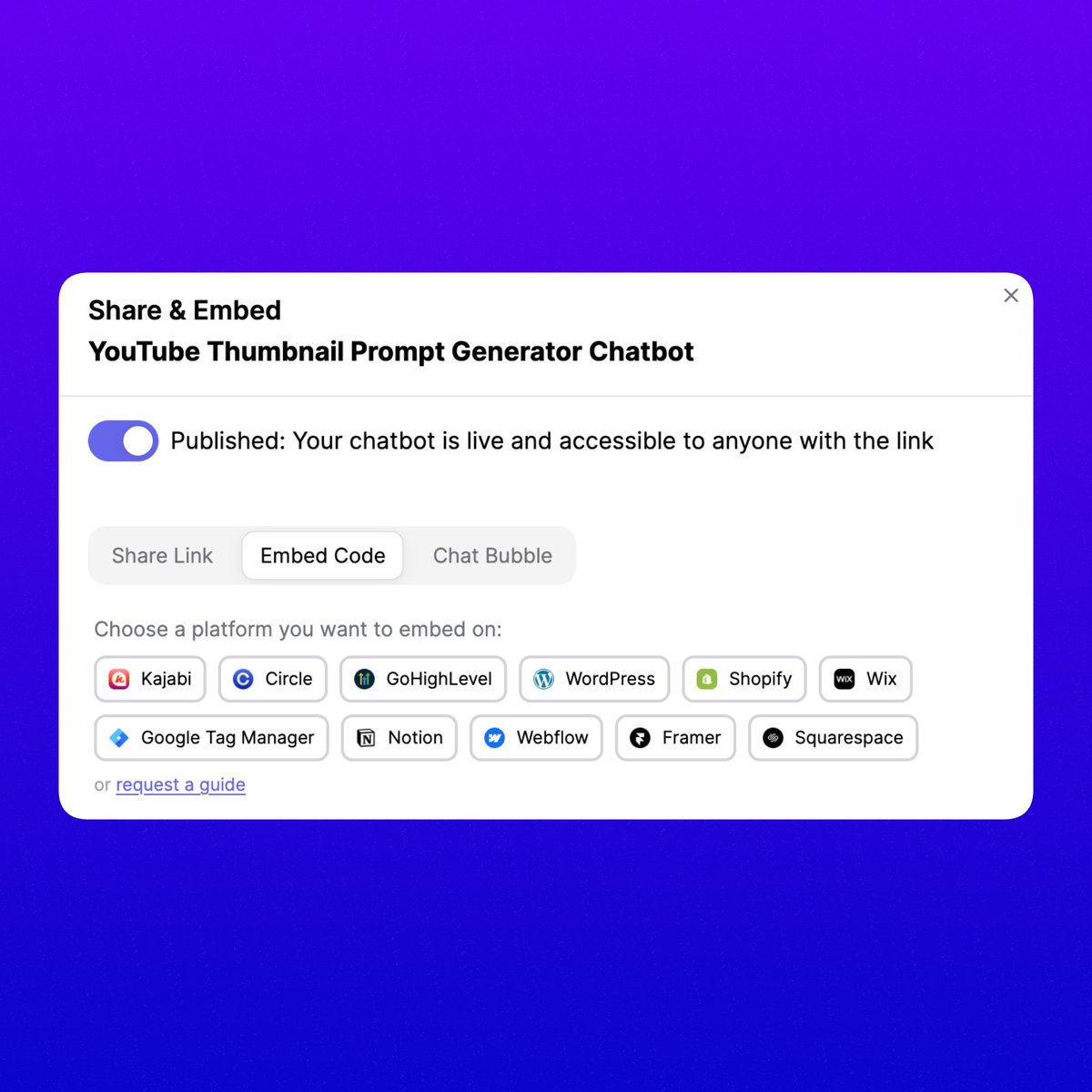 sylviangth's tweet photo. We just added step-by-step embedding guides for WordPress, Shopify, Wix, Google Tag Manager, Notion, Webflow, Framer, and Squarespace. Now you can deploy your no-code AI agents built with MindPal to where your audience actually hangs out in minutes—enjoy! https://t.co/6I5rMWBO3j
