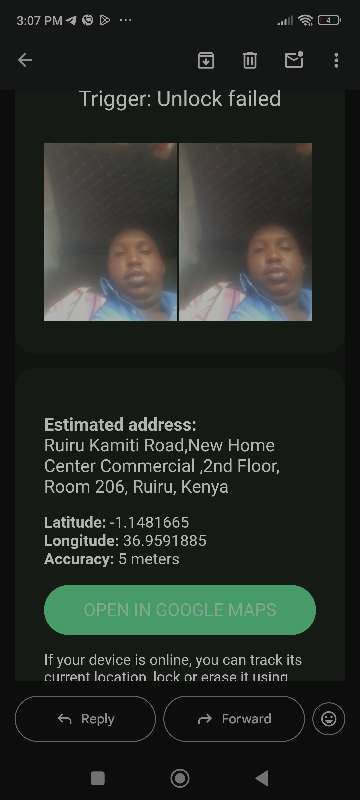 NyakundiReport's tweet image. 🚨 Stolen Phone Alert 🚨

Hi Cyprian. Would you mind posting this picture on your page for me? Someone stole my phone and tried entering a password. My phone has an app that takes a picture whenever the wrong password is entered and sends it to my email. The phone is a Samsung…