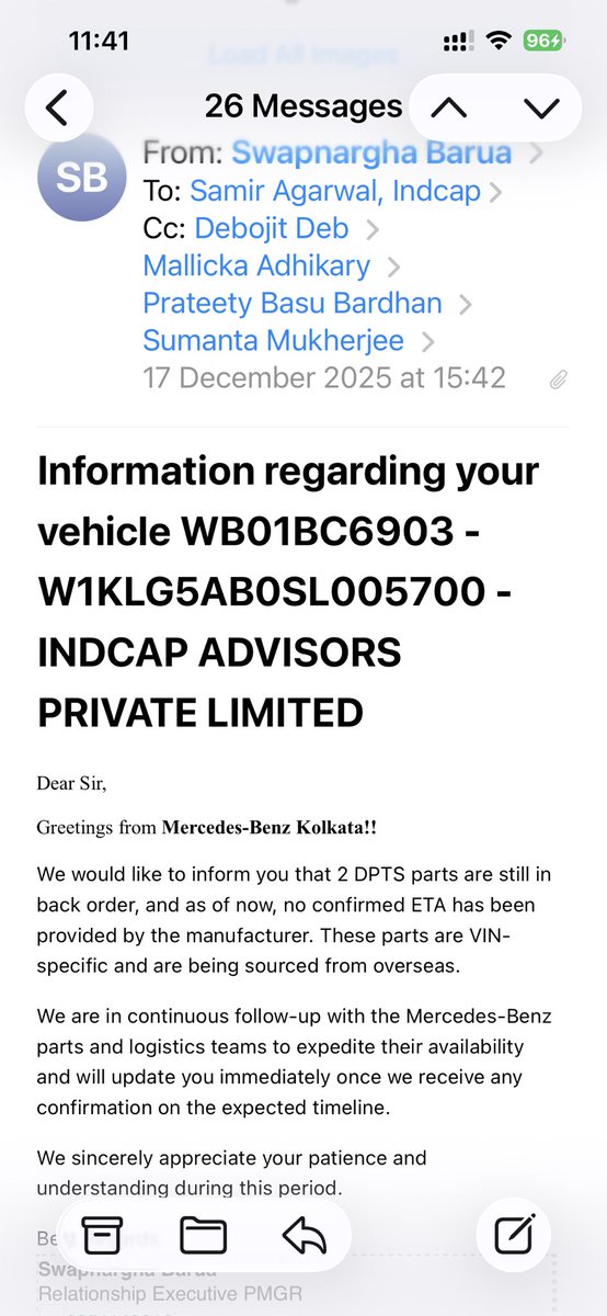 sam_ag's tweet photo. @MercedesBenzInd @MercedesBenz you guys are cheats. Mercedes-Benz Ref: 19401248 | Chassis No: W1KLG5AB0SL005700. You take consumers for ride. Vehicle is lying in your garage for more than 3 months and you still are not giving any dates. Tagging @nitin_gadkari for help!! https://t.co/IY5oYqGczs