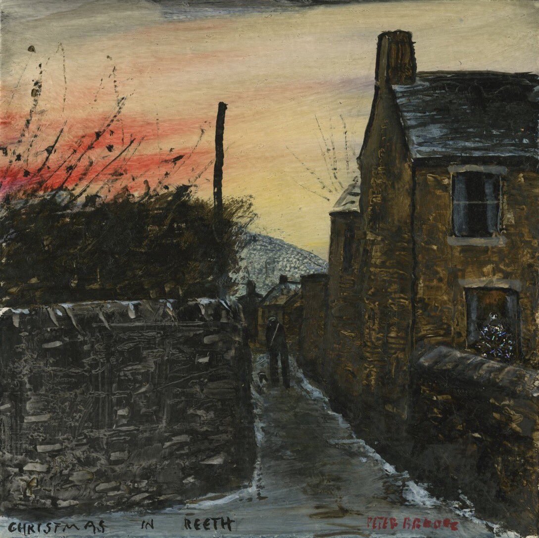 In ‘Christmas in Reeth’, which Peter Brook often visited during the festive season, he portrays perfectly the feel of the popular Upper Swaledale village in the low light of this time of year, although the mood is lifted by a dash of red in the sky and the tree in the window.