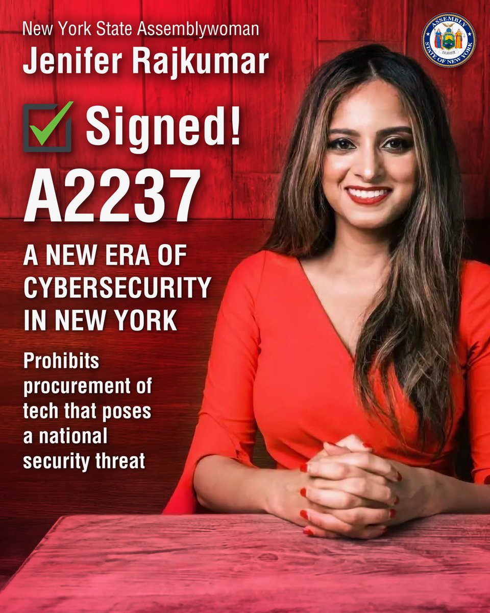 SAHeraldNews's tweet photo. Jenifer Rajkumar’s Cybersecurity Bill Signed Into Law, Blocking High-Risk Foreign Technology in New York
@JeniferRajkumar @KathyHochul #NewYorkState #CybersecurityBill #ForeignTechnology #NewYork
https://t.co/ookwZh3FWZ https://t.co/LNkCmYDhhx