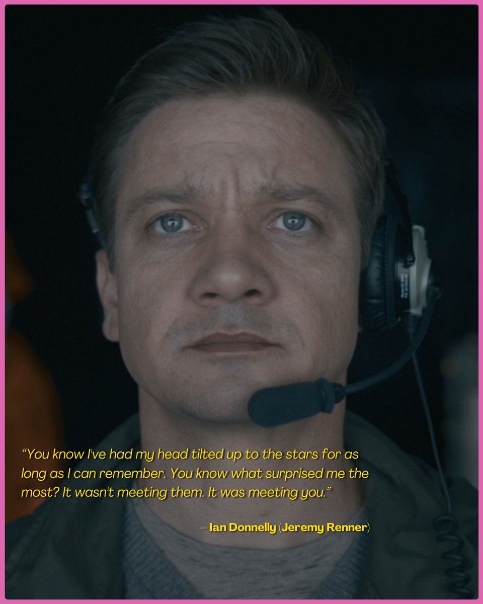 Localizing_St's tweet photo. “You know I've had my head tilted up to the stars for as long as I can remember. You know what surprised me the most? It wasn't meeting them. It was meeting you.” - Ian Donnelly (Jeremy Renner)

#Arrival #DenisVilleneuve #Cine #Recomendacion https://t.co/DgItbD0V6g