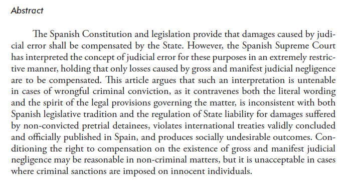 ¿Tiene derecho a ser indemnizado quien sufrió años de prisión por un delito que no cometió? La insostenible jurisprudencia sobre la responsabilidad patrimonial del Estado por error judicial
cepc.gob.es/publicaciones/…