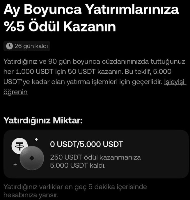 Varlıklarını OKX TR'ye Taşı %5 Ödül Kazan

Türk lirası veya kripto para yatırarak, yatırdığınız miktarı 90 gün boyunca OKX TR'de tutarsanız %5 airdrop kazanıyorsunuz.
tr.okx.com/campaigns/yati…