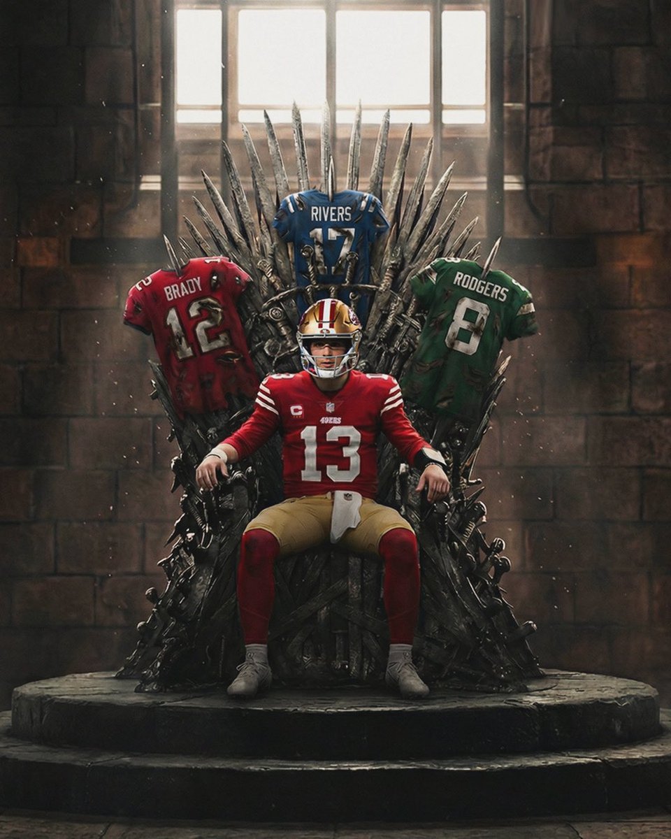 Brock Purdy has defeated legendary QBs Tom Brady, Aaron Rodgers, and Phillip Rivers…..all at the age of 25.

Kingslayer 👑