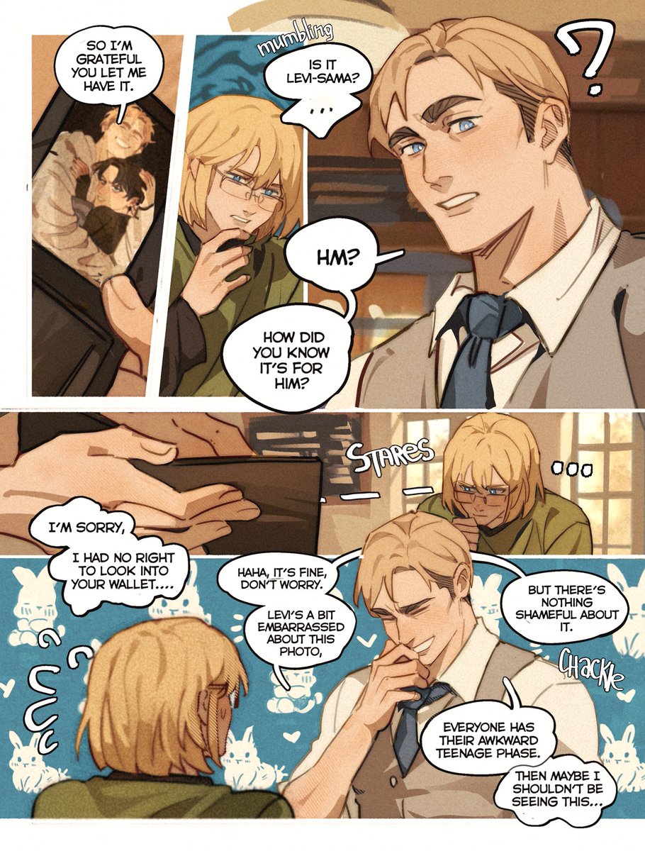 AngryMiloras's tweet image. a short #eruri comic with Armin, I like drawing nerd Armin as a bit cocky😔